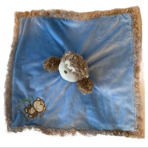 Baby Starters blue satin back & tan monkey plush tan trim lovey security blanket